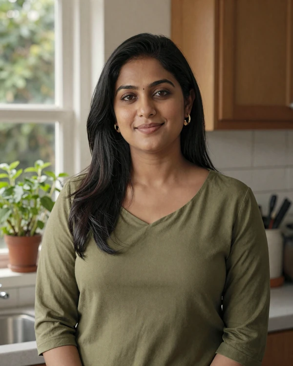 Priya 42 from Austin in olive blouse smiling on Nikadate dating site sample profile
